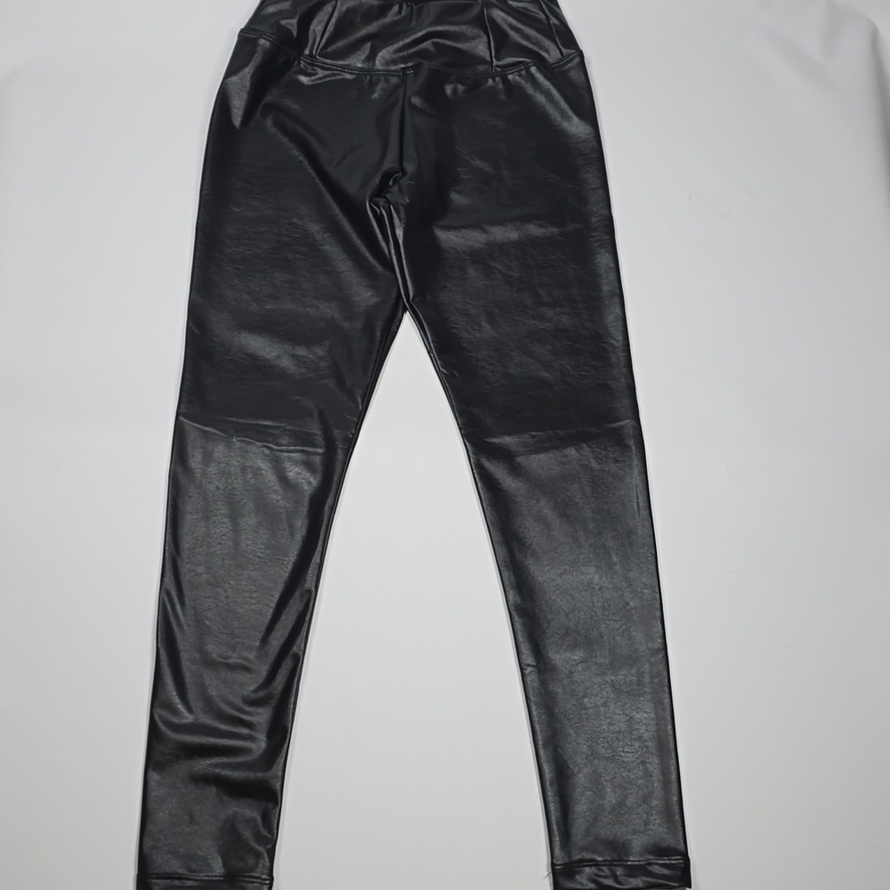 Stylish Black Faux Leather High Waisted Leggings - Picture 4 of 15